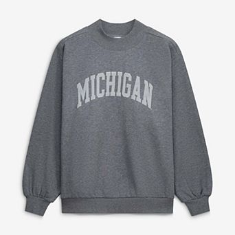 Women's Heather Gray Michigan Wolverines Monroe Mock Neck Sweatshirt