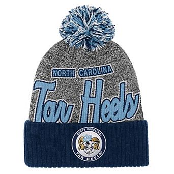 Youth Mitchell & Ness Navy North Carolina Tar Heels Mascot Cuffed Knit Hat with Pom