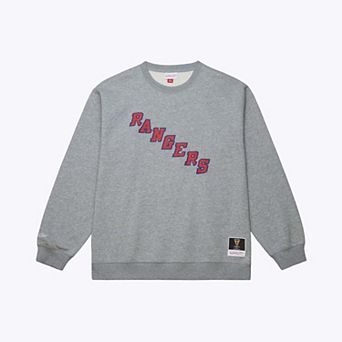 Men's Mitchell & Ness Heather Gray New York Rangers Walk-Off Vintage Logo Fleece Crewneck Sweatshirt