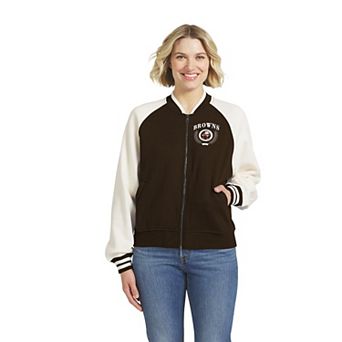 Women's WEAR by Erin Andrews Brown Cleveland Browns Throwback Varsity Fleece Raglan Full-Zip Jacket