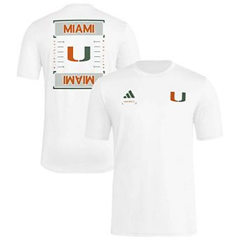 Men's adidas White Miami Hurricanes Locker Football Icon AEROREADY Pre-Game T-Shirt