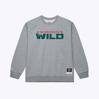 Men's Mitchell & Ness Heather Gray Minnesota Wild Walk-Off Logo Fleece Crewneck Sweatshirt