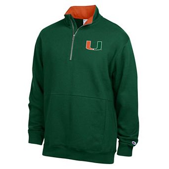 Men's Champion Green Miami Hurricanes Fleece Quarter-Zip Pullover