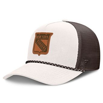 Men's Fanatics Cream/Brown New York Rangers Level Up Bronco Rope A-Frame Trucker Adjustable Hat