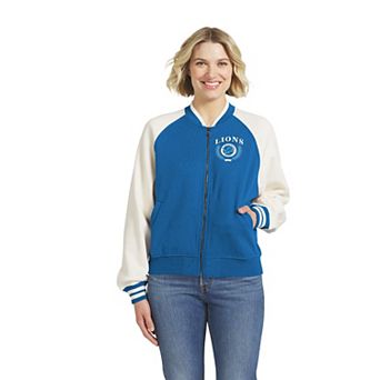 Women's WEAR by Erin Andrews Blue Detroit Lions Full-Zip Fleece Varsity Jacket