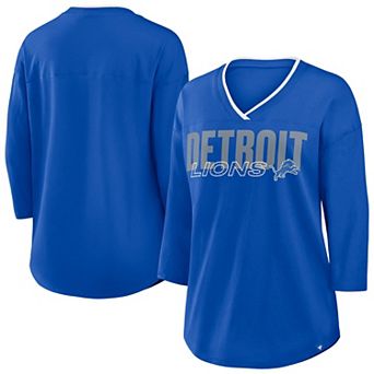 Women's Fanatics Blue Detroit Lions Plus Size Deceptive Juke 3/4-Sleeve V-Neck T-Shirt