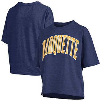 Women's Pressbox Navy Marquette Golden Eagles Oversized Nelson Arch Over Logo Slub T-Shirt