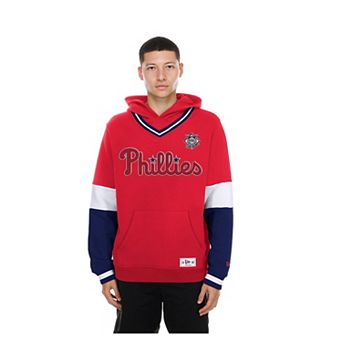 Men's New Era Red Philadelphia Phillies Color Blocked V-Neck Hoodie
