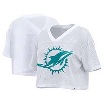 Women's Fanatics White Miami Dolphins Oversized Mesh Cropped V-Neck Jersey