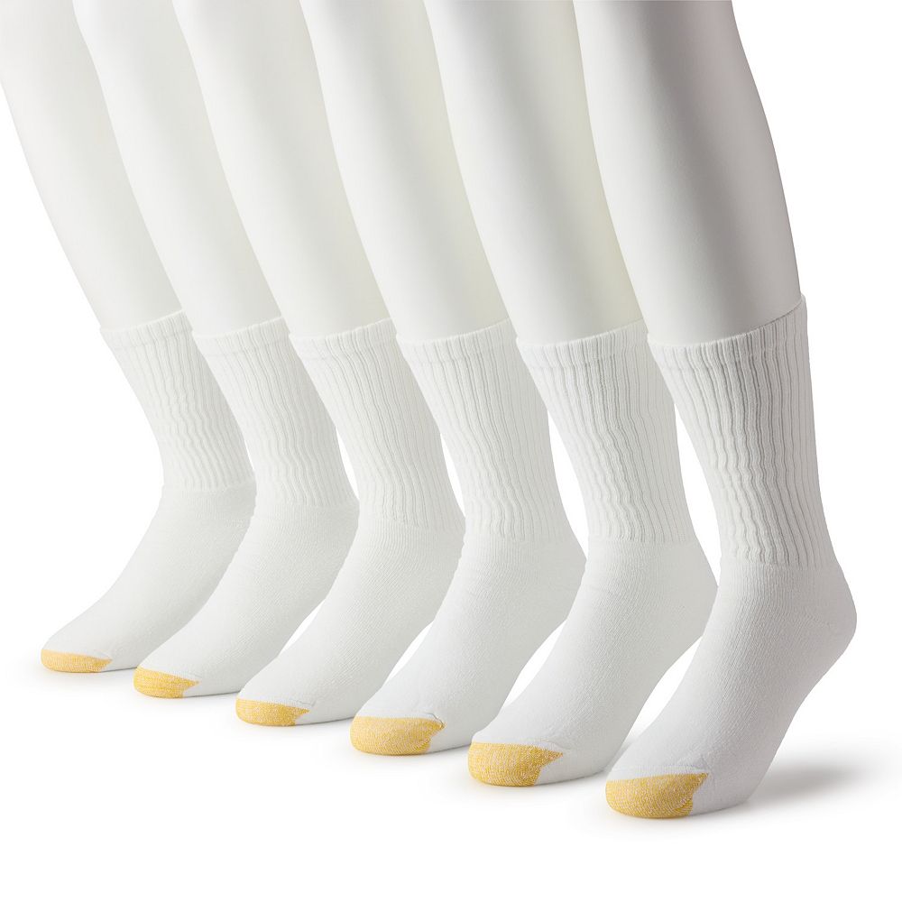 GoldToe Men's Cotton Crew Socks 8-Pair Pack - White, Size 6-12.5, Cushioned & Moisture Wicking