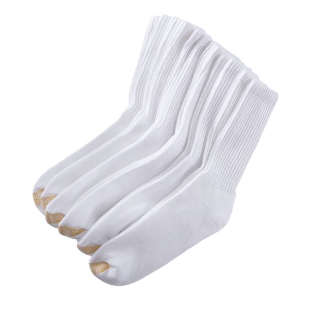 Men's Breathable Crew Socks White, 6 Pack, Size 6-12