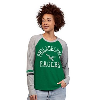 Women's Starter Kelly Green/Gray Philadelphia Eagles Throwback Waffle-Knit Raglan Long Sleeve T-Shirt