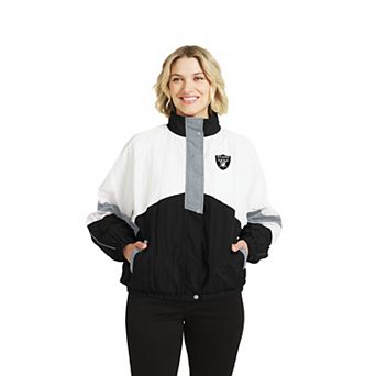 Women's WEAR by Erin Andrews White/Black Las Vegas Raiders Crinkle Full-Snap Hooded Windbreaker Jacket
