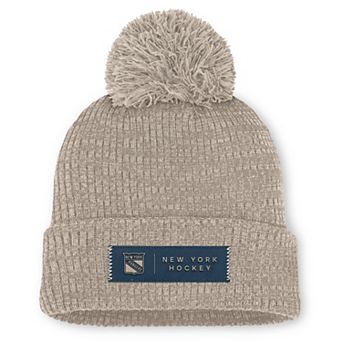 Women's Fanatics Light Beige New York Rangers Authentic Pro Road Cuffed Knit Hat with Pom