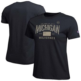 Women's Champion Black Michigan Wolverines Operation Hat Trick Core T-Shirt