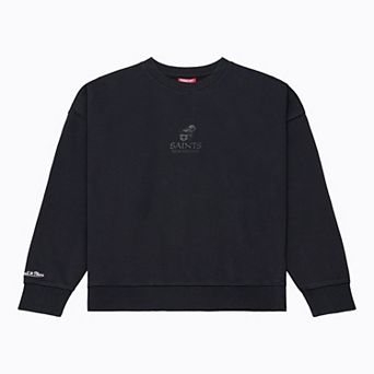 Women's Mitchell & Ness Black New Orleans Saints Core Essentials Micro Logo Fleece Sweatshirt