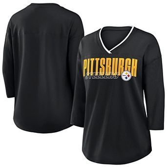Women's Fanatics Black Pittsburgh Steelers Plus Size Deceptive Juke 3/4-Sleeve V-Neck T-Shirt
