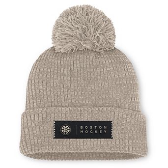 Women's Fanatics Light Beige Boston Bruins Authentic Pro Road Cuffed Knit Hat with Pom
