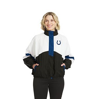 Women's WEAR by Erin Andrews White/Royal Indianapolis Colts Crinkle Full-Snap Hooded Windbreaker Jacket