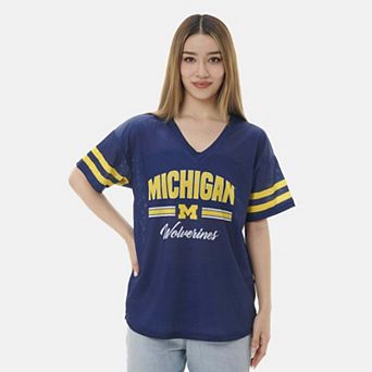 Women's ZooZatz Navy Michigan Wolverines Mesh Jersey Kickoff T-Shirt