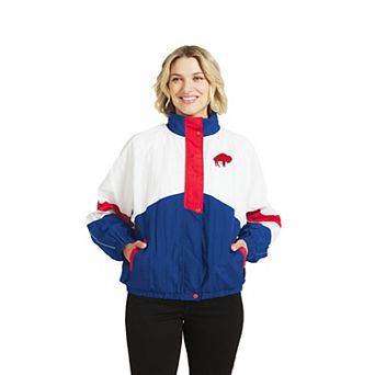 Women's WEAR by Erin Andrews White/Royal Buffalo Bills Throwback Crinkle Full-Snap Hooded Windbreaker Jacket