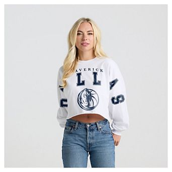 Women's Fanatics White Dallas Mavericks Spirit Jersey Cropped Crew Neck Sweatshirt