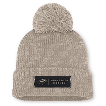 Women's Fanatics Light Beige Minnesota Wild Authentic Pro Road Cuffed Knit Hat with Pom
