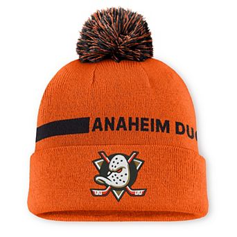 Men's Fanatics Orange/Black Anaheim Ducks Authentic Pro Rink Cuffed Knit Hat with Pom