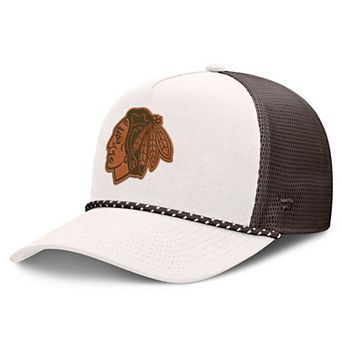 Men's Fanatics Cream/Brown Chicago Blackhawks Level Up Bronco Rope A-Frame Trucker Adjustable Hat
