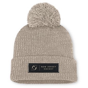 Women's Fanatics Light Beige New Jersey Devils Authentic Pro Road Cuffed Knit Hat with Pom