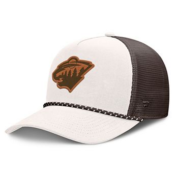 Men's Fanatics Cream/Brown Minnesota Wild Level Up Bronco Rope A-Frame Trucker Adjustable Hat