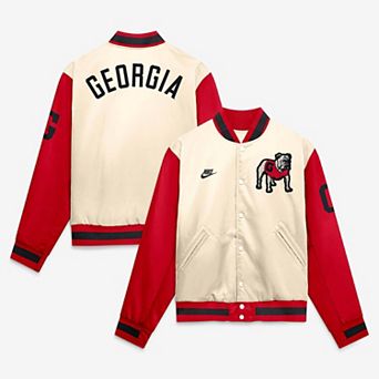 Men's Nike Natural/Red Georgia Bulldogs Legacy Full-Snap Bomber Jacket