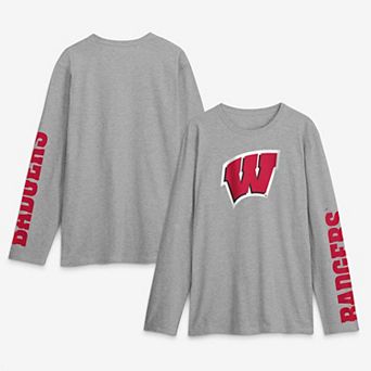 Men's Logo Athletic Heather Gray Wisconsin Badgers Primary Logo Long Sleeve T-Shirt