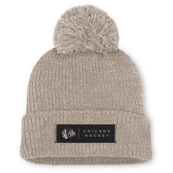 Women's Fanatics Light Beige Chicago Blackhawks Authentic Pro Road Cuffed Knit Hat with Pom