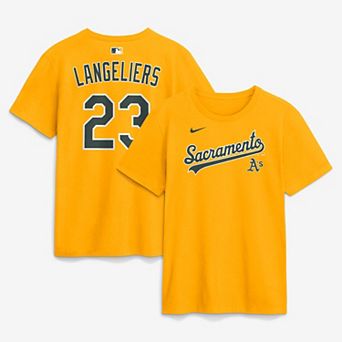 Men's Nike Shea Langeliers Gold Athletics Name & Number T-Shirt
