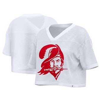 Women's Fanatics White Tampa Bay Buccaneers Oversized Mesh Cropped V-Neck Jersey