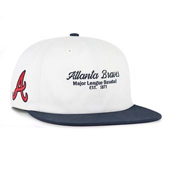 Men's '47 White/Navy Atlanta Braves Script Stack Relaxed Captain Snapback