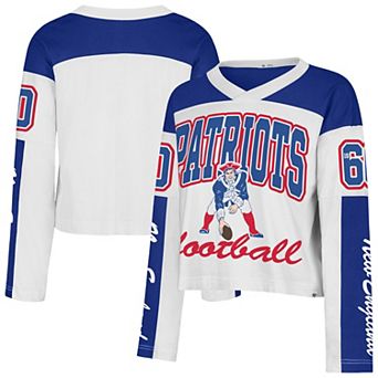 Women's '47 White New England Patriots Exclamation Metro V-Neck Long Sleeve Jersey T-Shirt