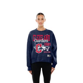 Women's New Era Navy Cleveland Guardians Throwback Mineral Wash Boxy Sweatshirt