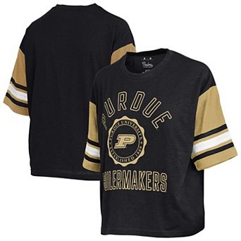 Women's Pressbox Black Purdue Boilermakers Sunday Colorblock Seal T-Shirt