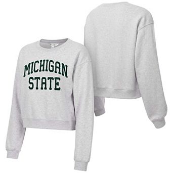 Women's ZooZatz Heather Gray Michigan State Spartans Core Chenille Cropped Sweatshirt