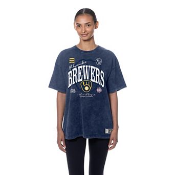 Women's New Era Navy Milwaukee Brewers Throwback Mineral Wash Boyfriend T-Shirt