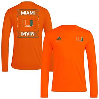 Men's adidas Orange Miami Hurricanes Locker Football Icon Pre-Game Long Sleeve T-Shirt