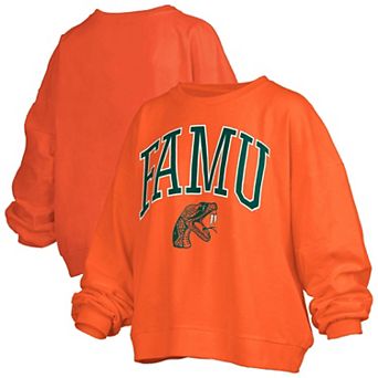 Women's Pressbox Orange Florida A&M Rattlers Oversized Janise Arch Over Logo Fleece Sweatshirt