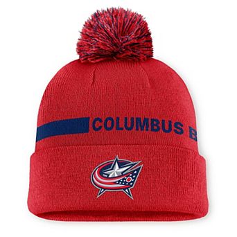 Women's Fanatics Red Columbus Blue Jackets Authentic Pro Rink Cuffed Knit Hat with Pom