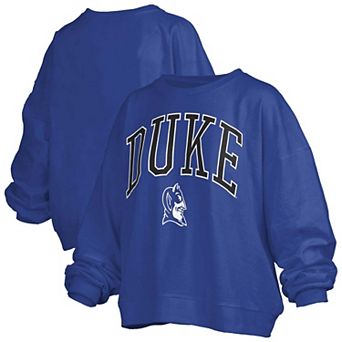 Women's Pressbox Royal Duke Blue Devils Oversized Janise Arch Over Logo Fleece Sweatshirt