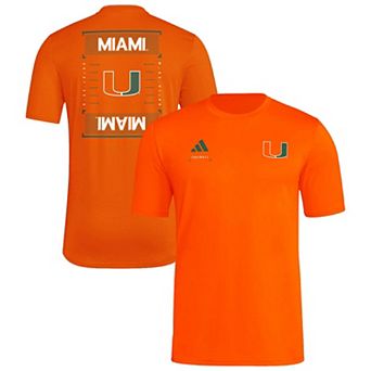Men's adidas Orange Miami Hurricanes Locker Football Icon AEROREADY Pre-Game T-Shirt