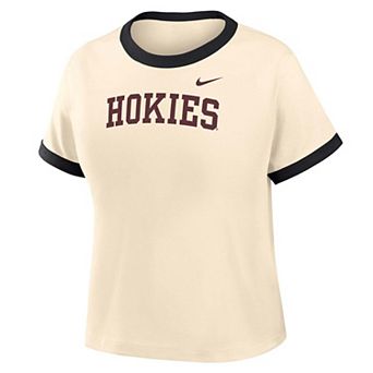 Women's Nike Natural Virginia Tech Hokies Ringer Mod Cropped T-Shirt