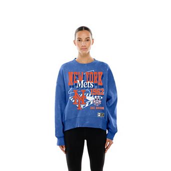 Women's New Era Royal New York Mets Throwback Mineral Wash Boxy Sweatshirt
