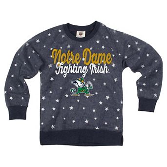 Girls Youth Wes & Willy Navy Notre Dame Fighting Irish Shimmer Star Reverse Fleece Sweatshirt